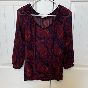 LOFT Burgundy & Navy Paisley Blouse